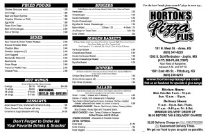 Horton's Pizza Plus Joplin MO Menu