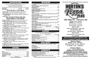 Horton's Pizza Menu | Parsons KS